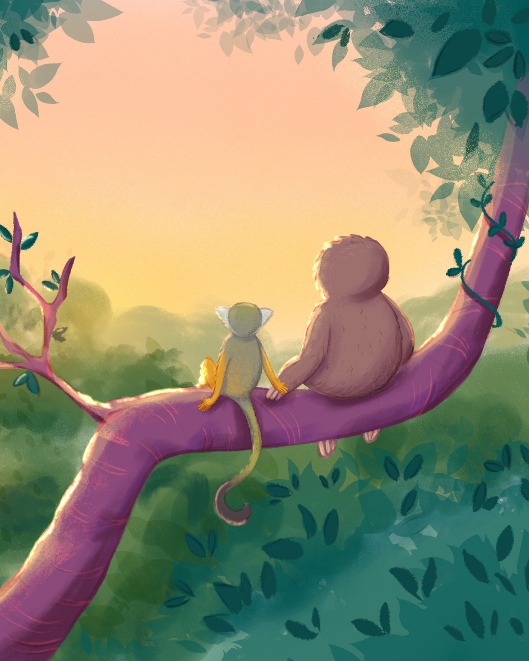 Sloth and Monkey in tree together-2